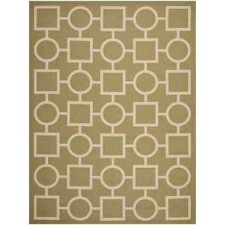 Safavieh Indoor/ Outdoor Courtyard Squares and circles Green/ Beige Rug (53 X 77)