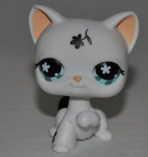 Shorthair #547 Target Exclusive (White, Blue Eyes, Black Flowers)   Littlest Pet Shop (Retired) Collector Toy   LPS Collectible Replacement Single Figure   Loose (OOP Out of Package & Print) 