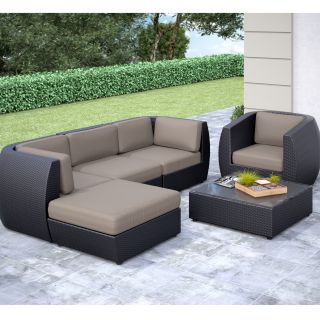 Corliving Corliving Seattle Curved 6 piece Sofa With Chaise Lounge And Chair Patio Set Black Size 6 Piece Sets