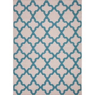 Handmade Flat weave Geometric pattern Blue Wool Rug (9 X 12)