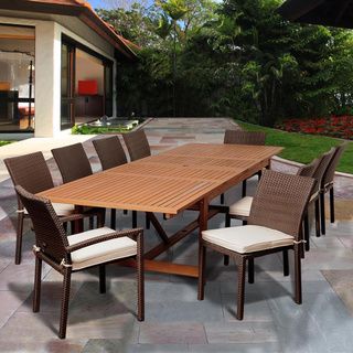 ia Helen 11 piece Dining Wood/ Wicker Double Extendable Set Brown Size 11 Piece Sets
