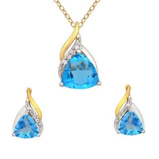 Swiss Blue Topaz and Lab Created White Sapphire Pendant and Earrings