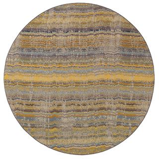 Distressed Ikat Yellow/ Grey Polypropylene Rug (78 Round)