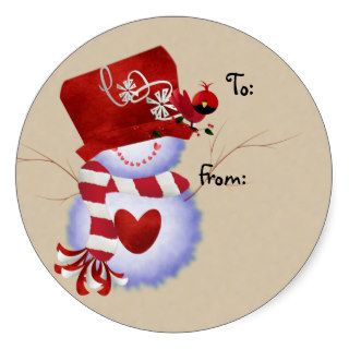 Snowman Christmas Gift Tags Round Stickers