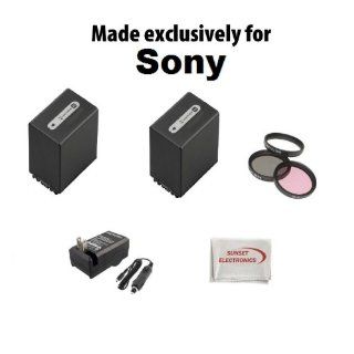 2 Pack Li Ion Extended Life Replacement Battery Pack For The Sony NP FV100 3800mAh Each 7600MAH Total For Sony Camcorders HDR CX550 HC9 XR550 HXR MC50 + 110/220V BC TRV Replacement 1 Hour Home & Car Charger + 3 Piece 37 MM Multi Coated HD Filter Kit (