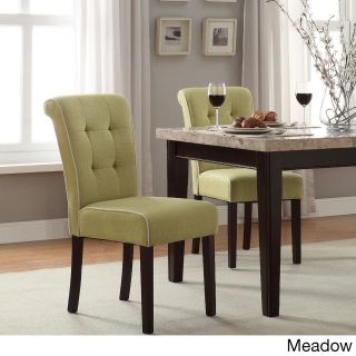 Savanna Tufted And Rolled Back Armless Chair With Contrast Piping And Solid Wood Espresso Legs
