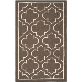 Handwoven Moroccan Dhurrie Brown Wool Geometric Rug (3 X 5)
