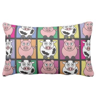 Psychedelic Pop Art Rudy Pig & Moody Cow Animals Throw Pillows