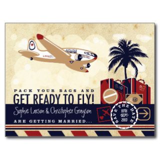 Vintage Airline Travel Save the Date Postcard