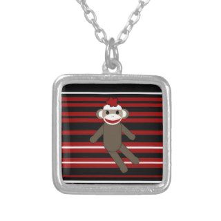 Red Black White Striped Sock Monkey Girl Sitting Jewelry