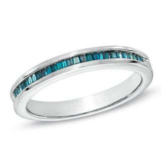 CT. T.W. Enhanced Blue Baguette Diamond Wedding Band in Sterling