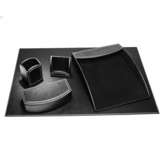 Midnight Black Leatherette 5 piece Desk Set