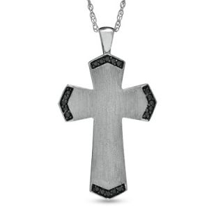 Mens 1/3 CT. T.W. Enhanced Black Diamond Cross Pendant in Sterling
