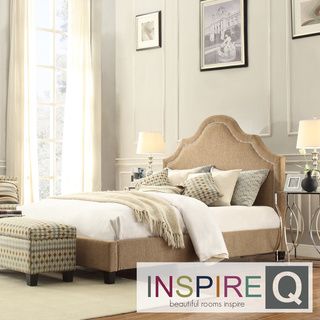 Inspire Q Inspire Q Fletcher Tan Chenille Nail Head Arch Curved Upholstered Bed Brown Size Queen