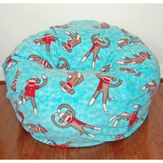 Ahh Products Sock Monkeys Anti pill Fleece Washable Bean Bag Chair Blue Size Large