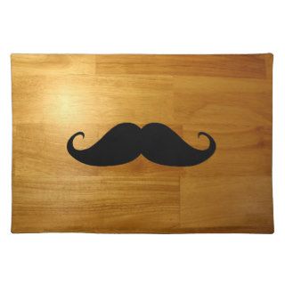 Funny Mustache on Shiny Wood Texture Background Place Mats