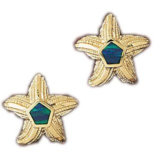 14K Yellow Gold And Opal Starfish Earrings Jewelry