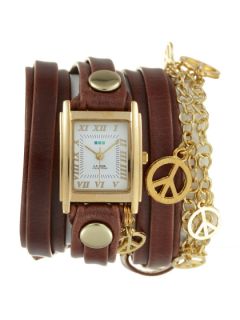 Womens Brown Leather & Gold Wrap Watch by La Mer Collections