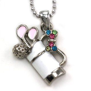 Multicolor Golf Club Bag Sports Pendant Necklace Blue Pink Green Yellow Ladies Women Fashion Jewelry White Enamel Jewelry