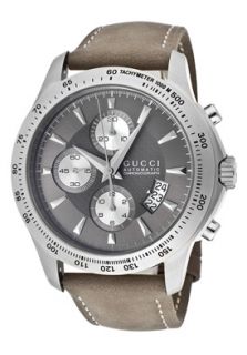 Gucci YA126241  Watches,Mens Automatic Chronograph Silver Dial Gray Genuine Leather, Chronograph Gucci Automatic Watches