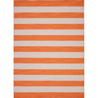 Handmade Flat Weave Stripe Pattern Grey/ Orange Rug (4 X 6)