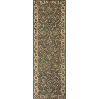 Hand tufted Traditional Oriental Pattern Green Rug (26 X 6)