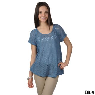 Journee Collection Womens Short sleeve Scoop Neck Crochet Top