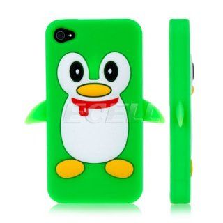 Ecell   GREEN PENGUIN PROTECTIVE SILICONE GEL SKIN CASE COVER FOR APPLE iPHONE 4 4S Cell Phones & Accessories