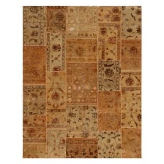 Hand knotted Beige/ Brown Abstract Pattern Wool/ Silk Rug (8 X 10)