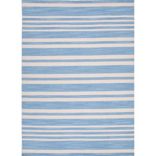 Handmade Flat weave Stripe pattern Light Blue Rug (9 X 12)