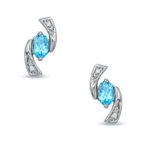 0mm Oval Blue Topaz and Diamond Accent Boomerang Earrings in 10K