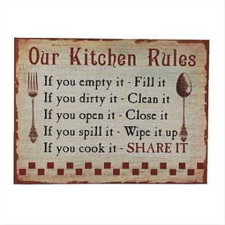 vintage kitchen rules sign by little red heart
