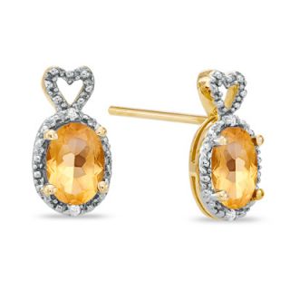 Oval Citrine and Diamond Accent Heart Top Frame Stud Earrings in 10K