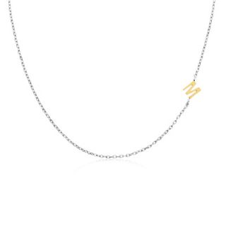 Offset Letter M Initial Necklace in Sterling Silver and 14K Gold