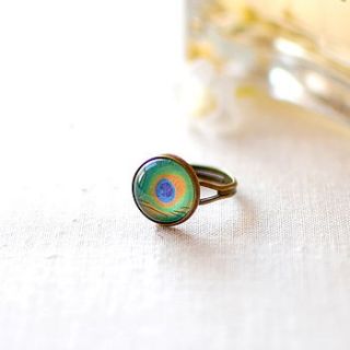 peacock feather ring by juju treasures
