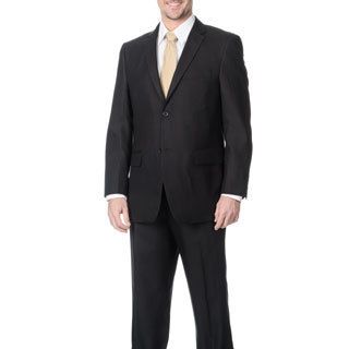 Angelo Rossi Mens Black 2 button Tonal Stripe Micro Tech Suit