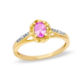 Oval Pink Topaz and Diamond Accent Frame Ring in 10K Gold   Zales