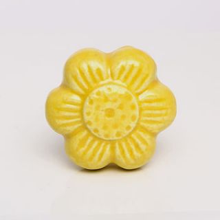 sunshine yellow ceramic treat flower knob by trinca ferro
