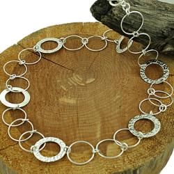Sterling Silver Textured and Smooth Open Circles Necklace (Mexico) Necklaces