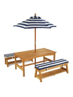 Outdoor Table & Bench Set With Cushions & Umbrella by KidKraft