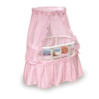 Badger Basket Oval Doll Bassinet with Canopy and Pink Gingham Bedding