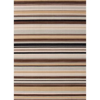 Handmade Flat Weave Stripe Pattern Blue Rug (10 X 14)