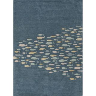 Hand tufted Transitional Animal Print Pattern Blue Rug (8 X 11)