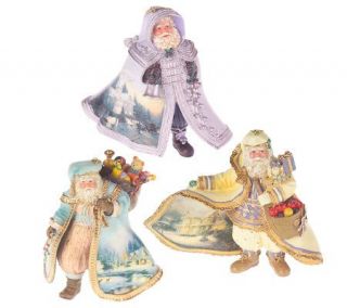 Thomas Kinkade Set of 3 Old World Santa Resin Ornaments —