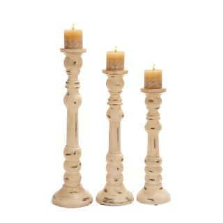 Antiqued Wood Candle Holders (set Of 3)