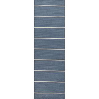 Handmade Flat Weave Stripe Pattern Blue Wool Rug (26 X 8)