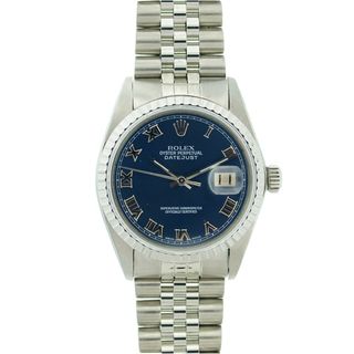 Pre owned Rolex Men's Datejust Stainless Steel Blue Roman Dial Watch Rolex Men's Pre Owned Rolex Watches