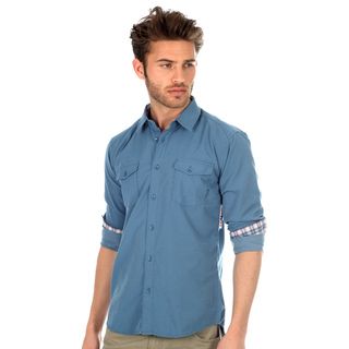 191 Unlimited Mens Slim Fit Blue Patterned Woven Shirt