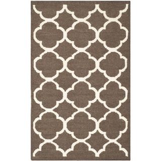 Hand woven Moroccan Dhurrie Brown Wool Floral Geometry Rug (26 X 4)