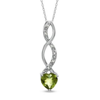 0mm Heart Shaped Peridot and Diamond Accent Pendant in 10K White